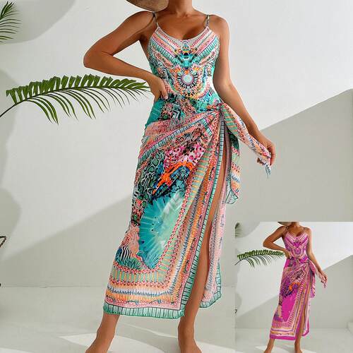 Womens All Over Print Tie Back Cami One-Piece Swimsuit &