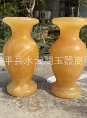 批发 米黄玉花瓶摆件 家居装饰 客厅玄关玉摆件 直播货源一件代发