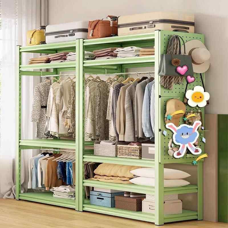 衣柜简易储物柜衣架家用宿舍衣帽架出租房衣物收纳架衣橱角钢轻奢