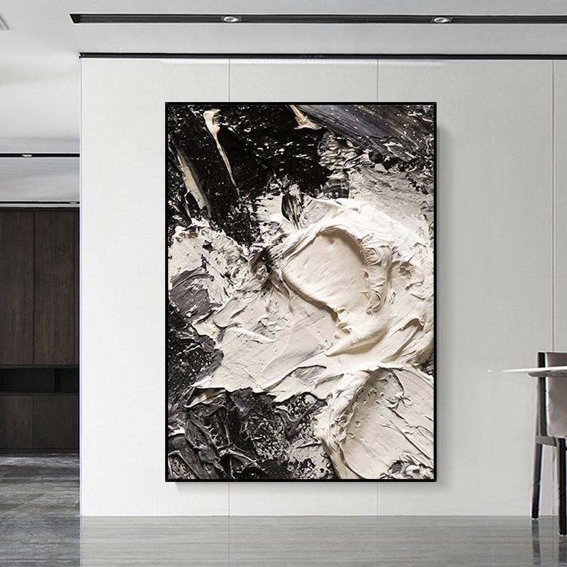 》星云客厅《抽象黑餐厅装饰画挂画立体墙玄关油画手绘白灰背景图片