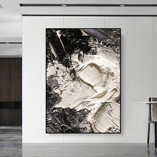 手绘油画《星云》立体抽象玄关客厅背景墙装饰画黑白灰餐厅挂画