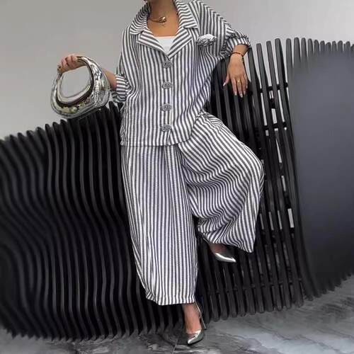Flower striped suit jacket set