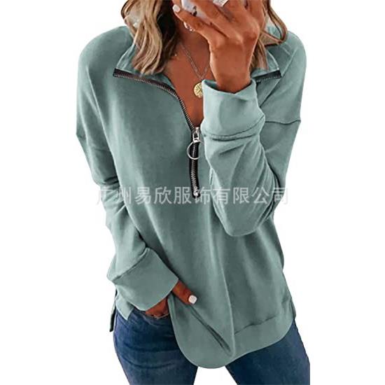 Womens Long Color Collar Clip Pullover Sleeve Sweatshirt