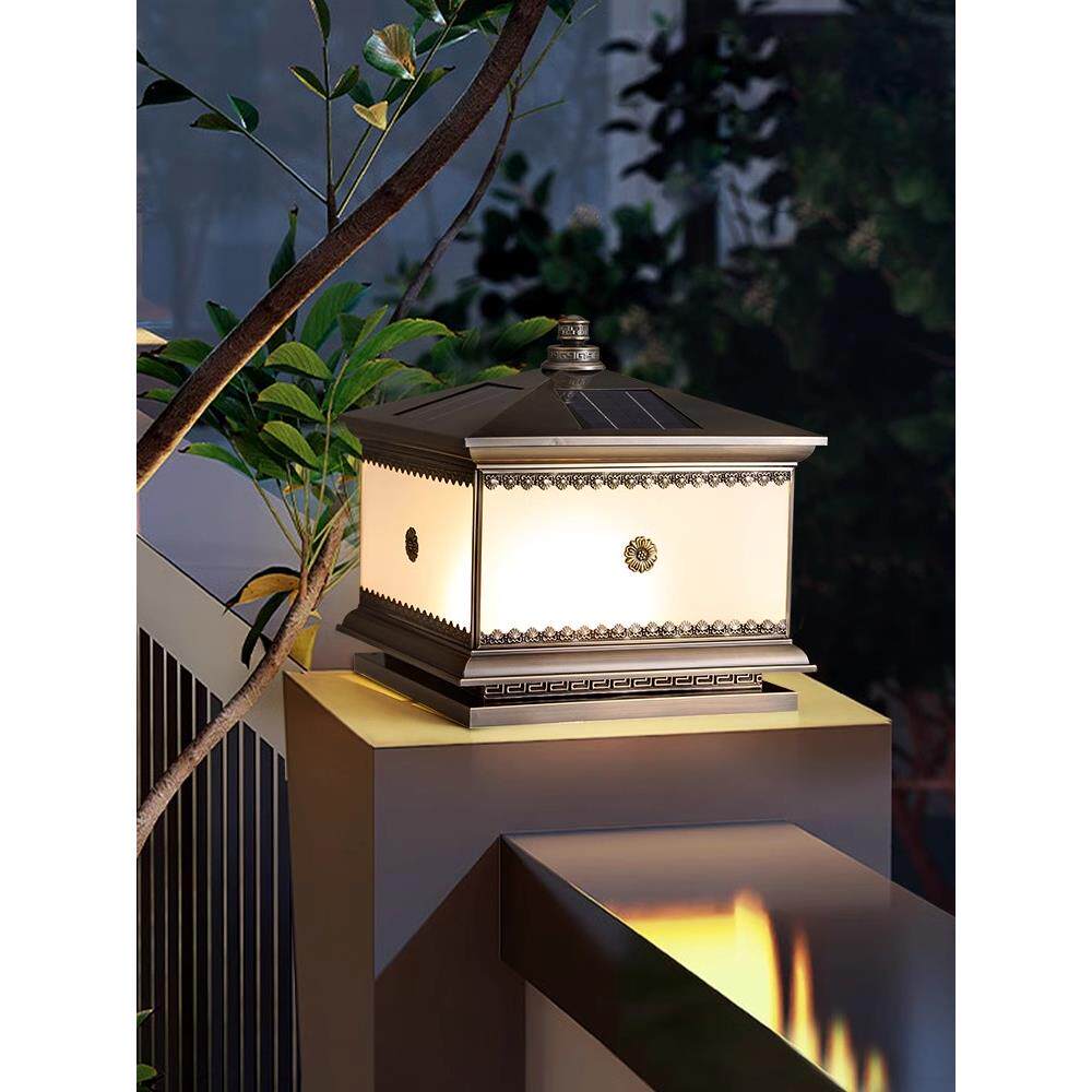 柱头灯太阳能接电两用户外防水别墅大门围墙门柱灯庭院灯中式全铜