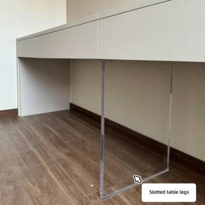 透明一字弯曲亚克力7形桌腿支架圆柱形定制餐桌板岩岛t形支撑脚