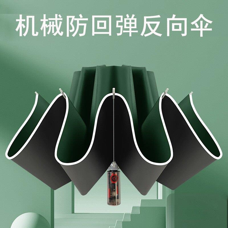 机械手柄自动反向黑胶晴雨两用伞夜行反光大号商务车用伞抗UV