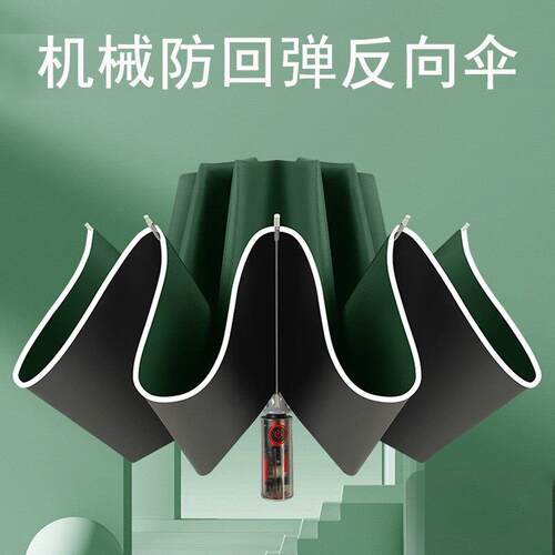 机械手柄自动反向黑胶晴雨两用伞夜行反光大号商务车用伞抗UV