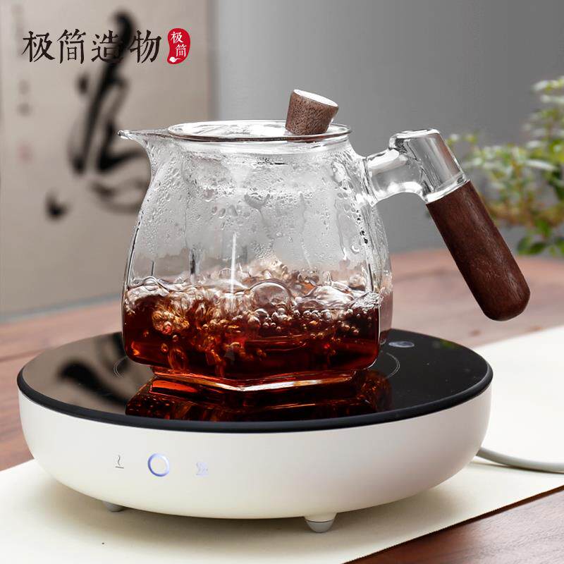xyt六角玻璃泡茶壶木把电陶炉煮茶壶带过滤茶水分离沏茶壶家用花