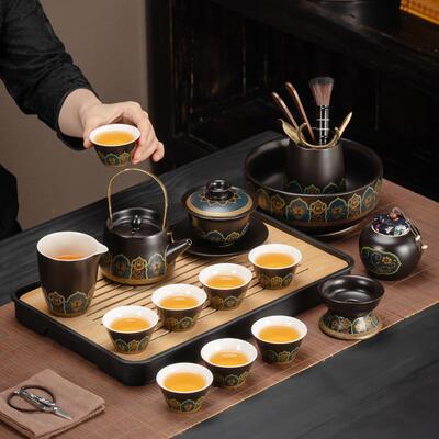 高档茶具套装功夫提梁家用泡茶茶杯陶瓷茶壶茶盘整套办公室泡茶器