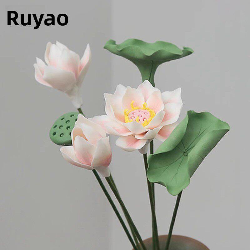景德镇陶瓷荷花手工人造花捏花枝花创意荷花插花装饰饰品