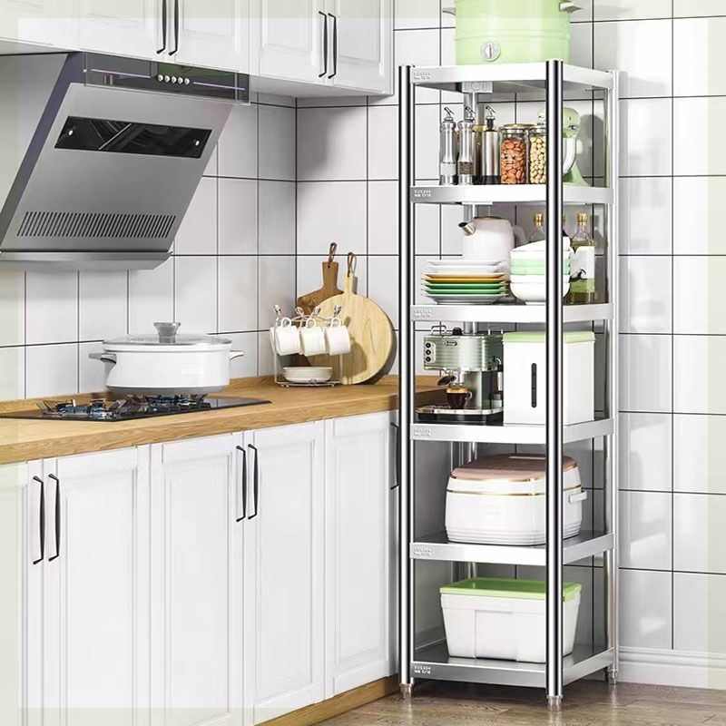 夹缝多层架厨房货架不锈钢微波炉收纳304置物架落地物冰箱储蔬菜