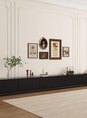 意简款格栅设计地柜新黑色实木烤漆式现代简约极落地实木电视柜