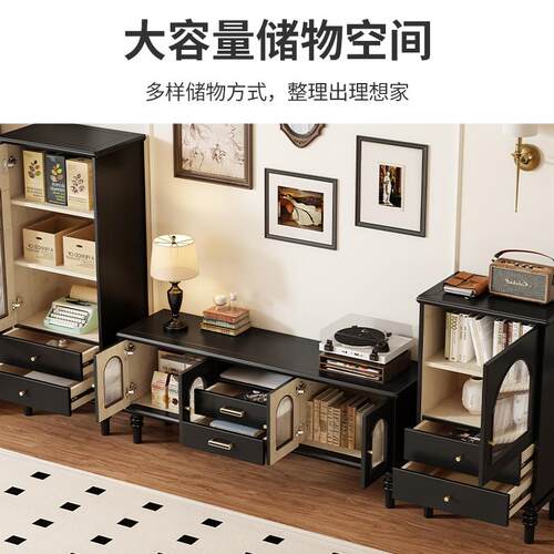 复古法实木储电视柜客F779JS65厅家用收纳物柜一体美式边柜落式地