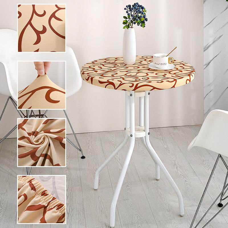 简约现代印花弹力桌布鸡尾酒台面罩圆形短款酒店家用餐桌弹力桌套