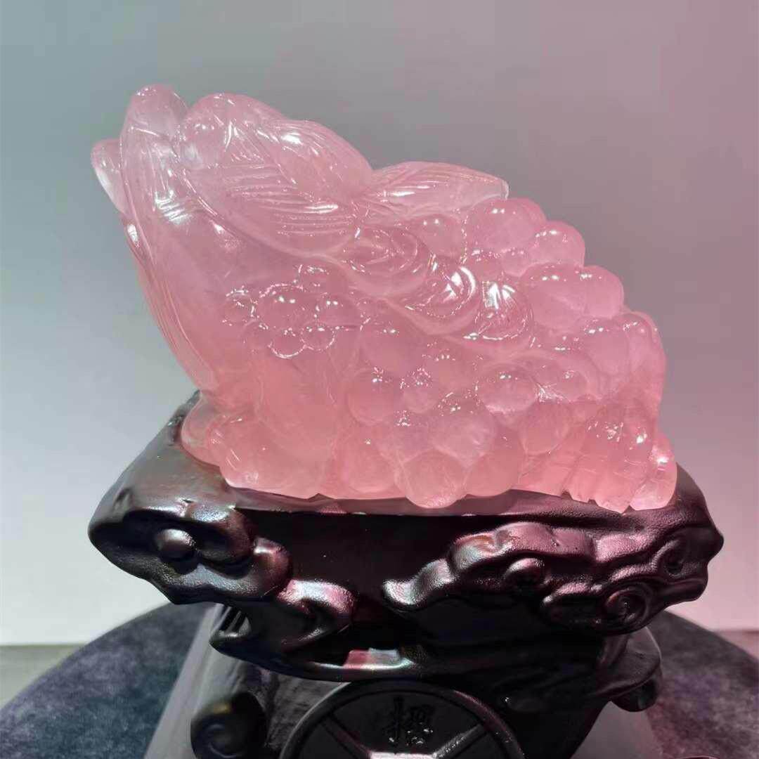 天然粉水晶透体紫黄水晶雕粉水晶金蟾摆件金蟾水晶原石摆件