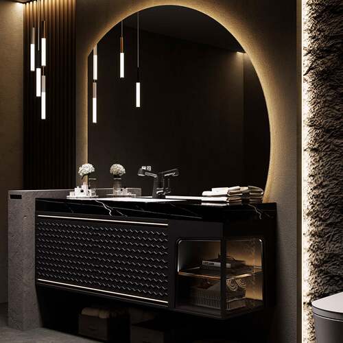 酒店风橡木浴室柜组合设计师新款洗手脸盆柜卫生间岩板洗漱台定制