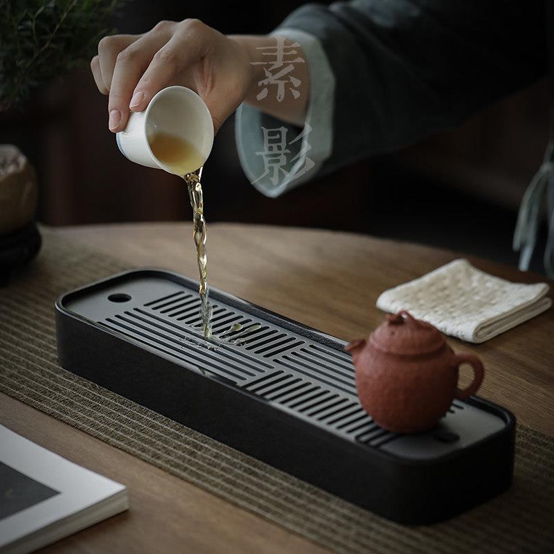 创意铝合金乌金石小茶盘家用长方形储水茶台沥水小型排水茶海复古