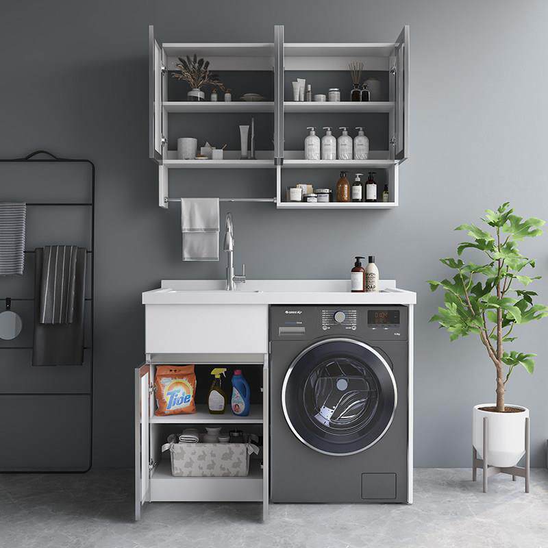 太空铝阳台洗衣机柜组合定制滚筒洗衣池台面带搓板一体伴侣组合柜