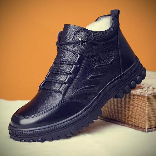 正品头层牛棉鞋男皮真皮高帮休闲鞋毛保皮毛一体男鞋冬羊季加绒暖