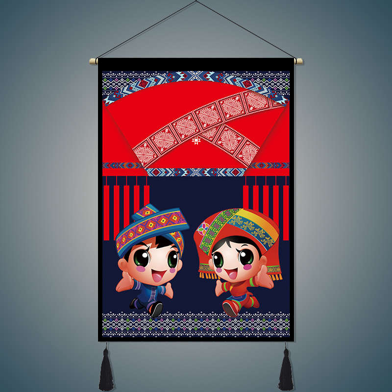 广西壮族风情挂画 民宿酒楼装饰画 壮乡文化特色民俗人物壮锦壁挂
