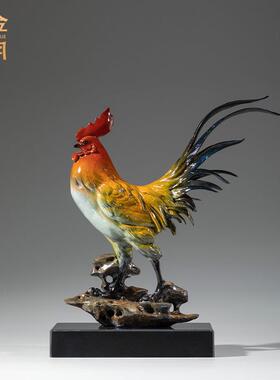 铜金岁月大吉大利黄铜大红公鸡摆件彩绘公鸡铜工艺品招财金鸡摆件