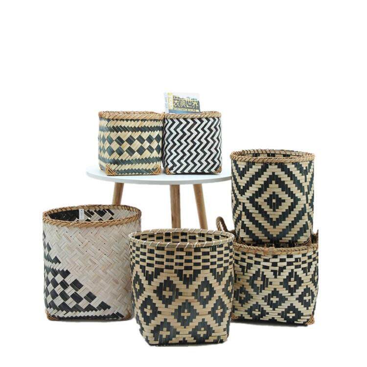 J6DA越南竹编花盆筐花篮篮子植物装饰花器草编藤编外套编织篮遮丑