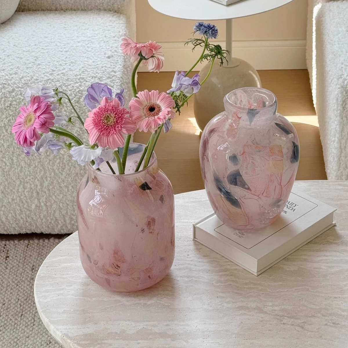 高级感春云粉色玻璃花瓶水养插花客厅桌面电视柜家居艺术摆件花器,家居饰品,花瓶,淘宝优惠券,粉丝福利购,淘宝优惠卷