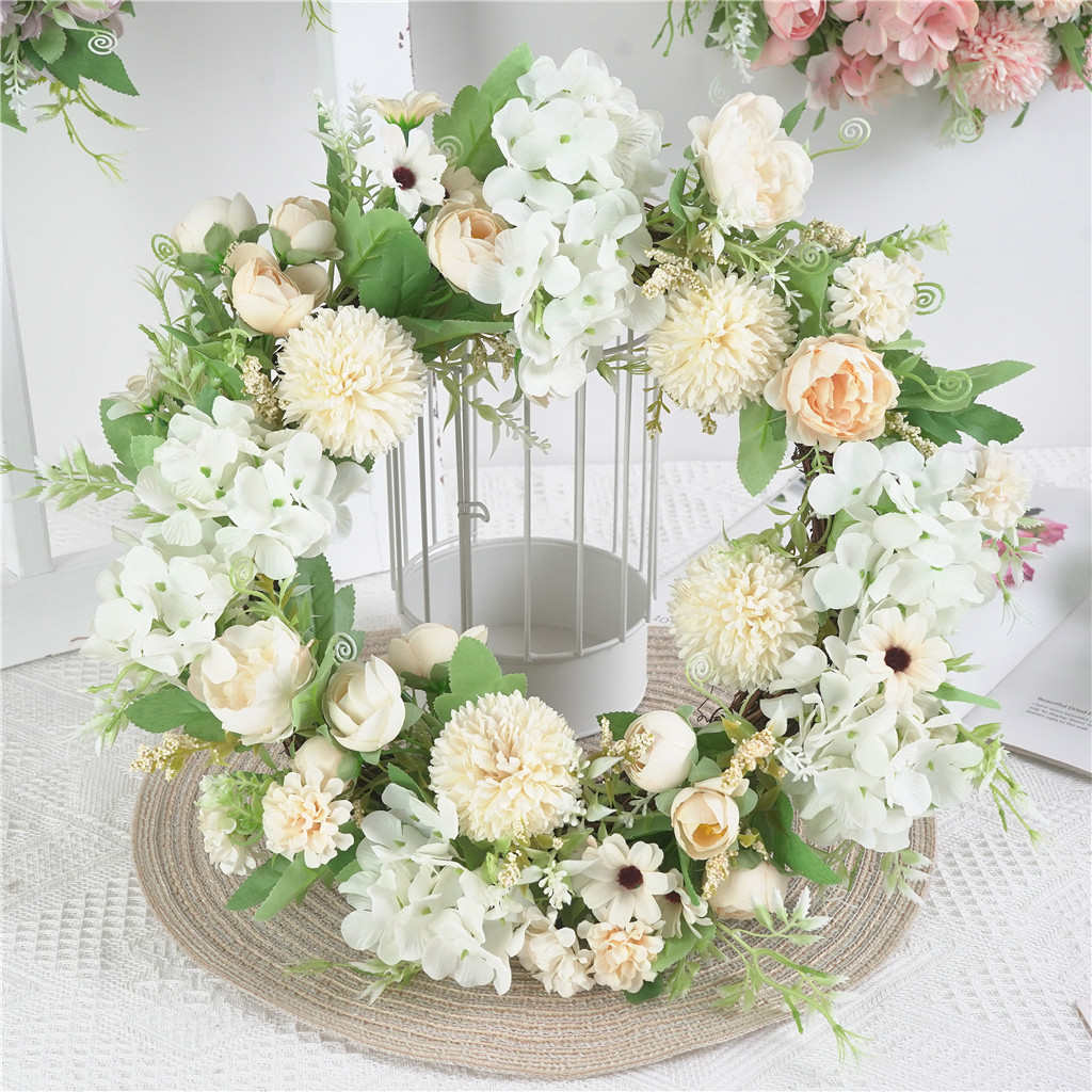 婚礼花环门饰花环家居墙饰仿真花牡丹花花环拍摄装饰道具