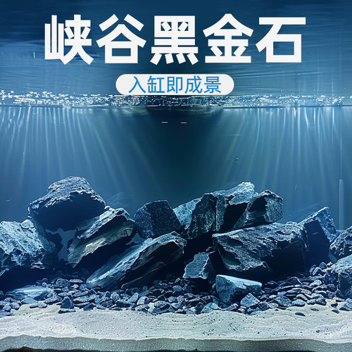 黑金石鱼缸造景峡谷风原生溪流缸溪流石装饰石水族箱乌龟晒台沙石