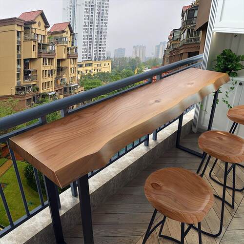 家用靠墙吧台桌北欧实木阳台隔断简约奶茶店长长条桌子靠窗高脚桌