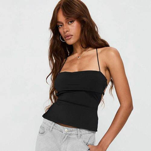 Women's Solid Backless Crop Top Breathable Sleeveless Tops