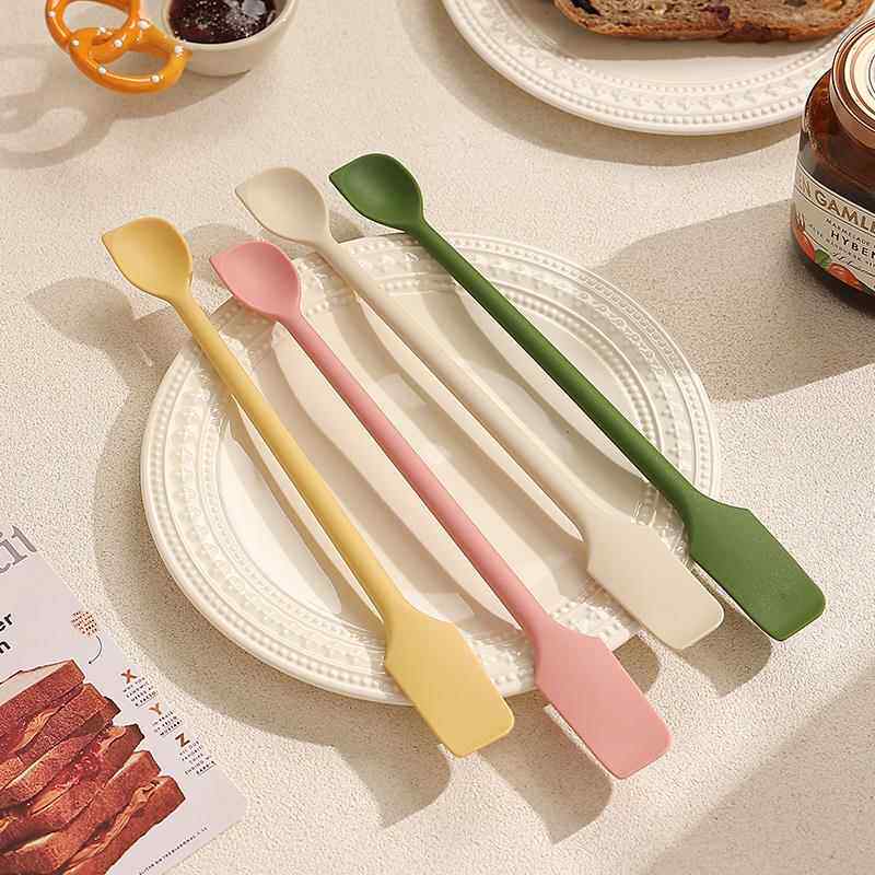 咖啡搅拌勺双头设计刮勺多功能长柄硅胶勺奶粉搅拌棒家用果酱抹刀