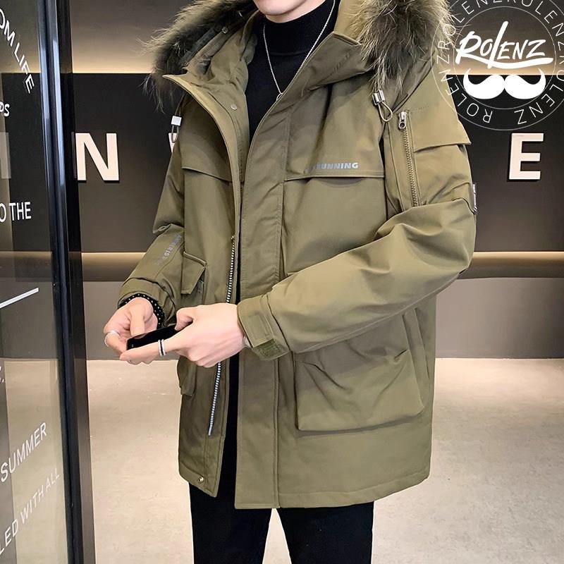ROLENZ高端品牌羽绒服男中长款冬季新款潮流保暖休闲工装连帽外套