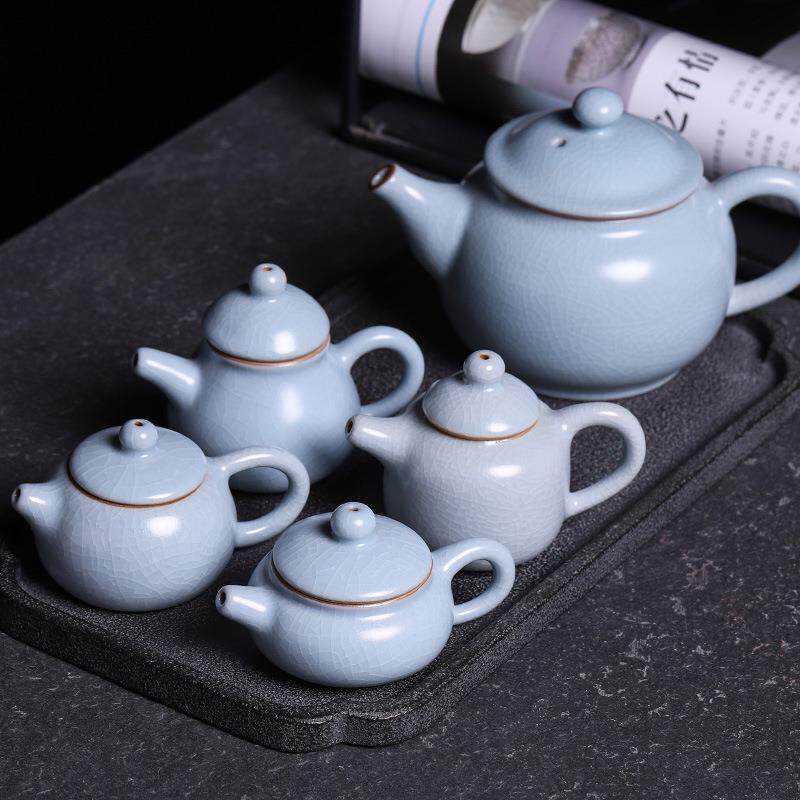 汝窑开片小茶壶功夫茶具陶瓷车载迷你茶道摆件创意装饰指尖壶茶宠
