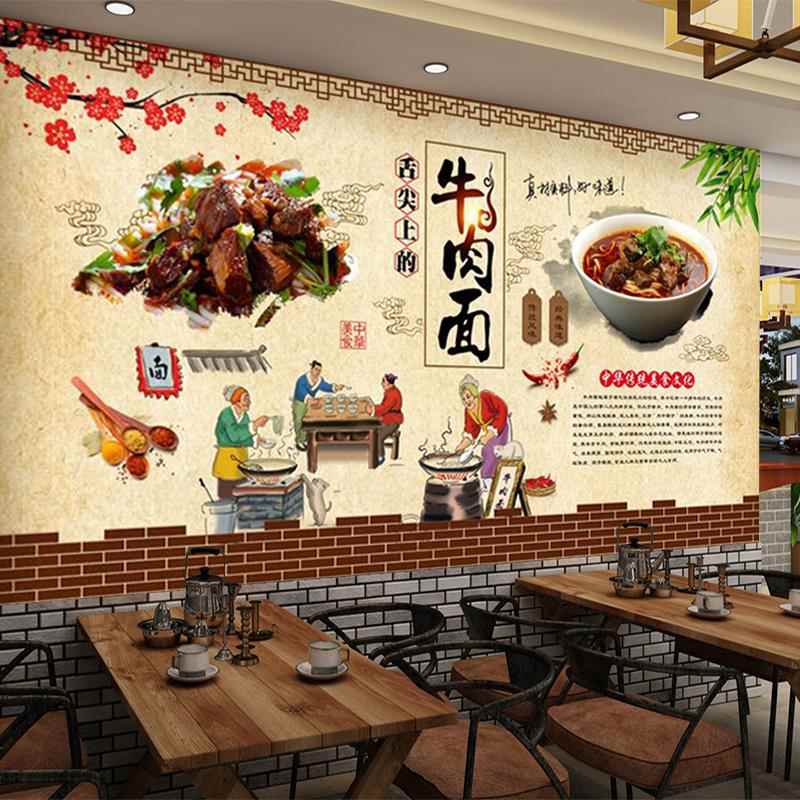 复古面馆贴画墙贴餐饮店壁画贴纸自粘饭店拉面馆背景墙装饰墙纸