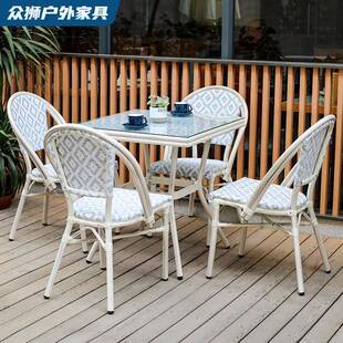 户外桌椅法式小酒馆咖啡厅餐桌椅铝合金网布奶茶店室外餐桌椅