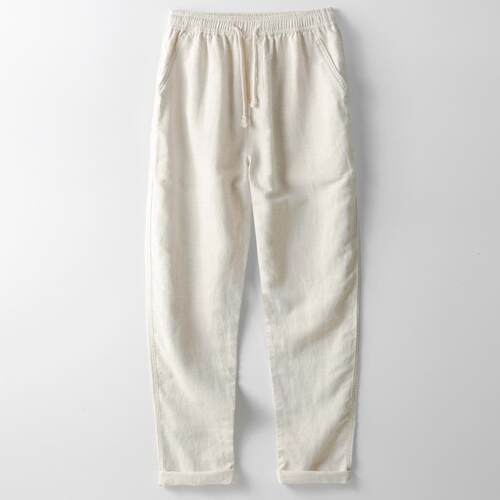 Men's mid waist cotton linen long pants with seasonal