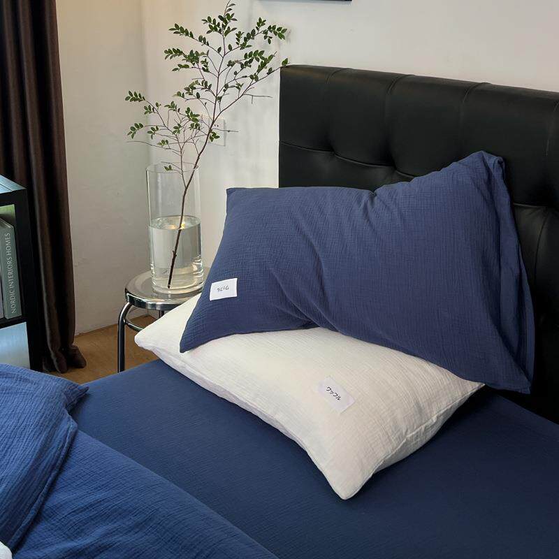 全棉水洗棉轻柔皱皱纱双层纱枕套48*74信封纱布质地枕头皮套纯色