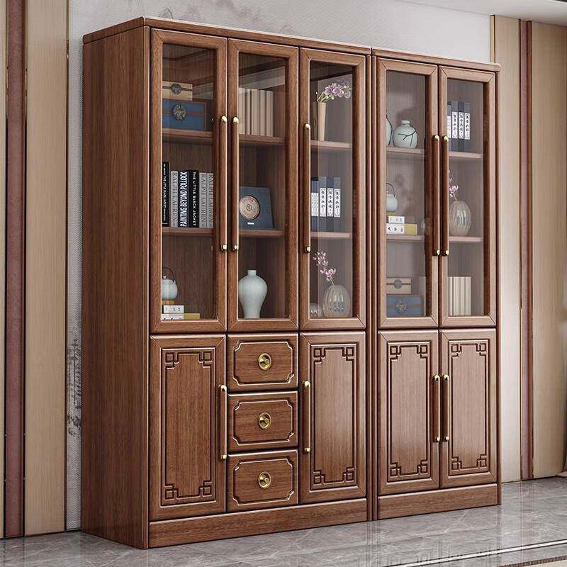 新中式实木转角书柜组合书房一体整墙书架现代简约家用带门储物柜
