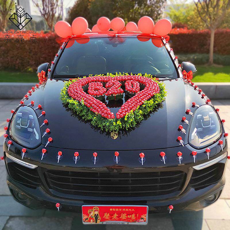心形桃形吸盘带泥强力固定插花毛绒婚车对熊车头婚庆结婚花车花泥