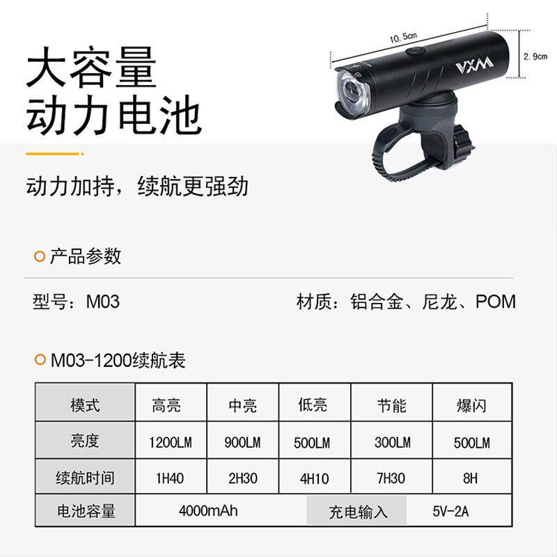 自行车高流明吊装前灯 公路车铝合金充电防眩目防雨户外夜骑前灯