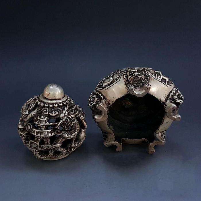 仿古纯铜镀银白铜时来运转九转乾装饰摆件