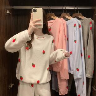 2023新款秋冬季睡衣女生珊瑚绒加绒加厚可爱卡通套装家居服可外穿