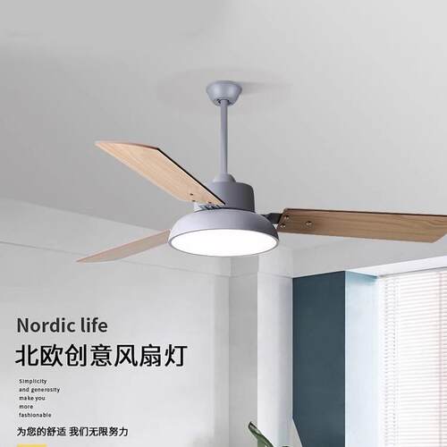 北欧吊扇灯餐厅客厅风扇灯现代简约卧室家用静音风大带电风扇吊灯