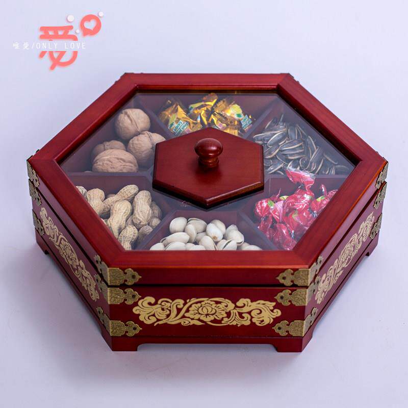 中式木制糖果盒新年果盘收纳盒干 干果盒木质喜糖盒婚庆创意收纳