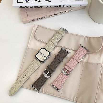 适用于applewatch苹果手表iwatch8代76543SE女款秋冬格子真皮表带