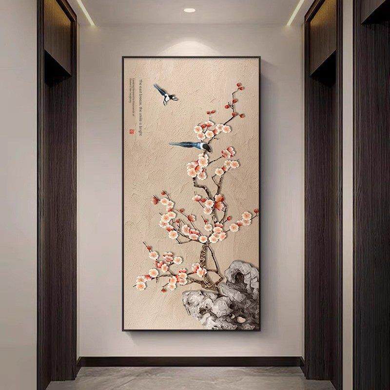 快乐眉毛入口门入口装饰画尽头走廊挂画花鸟画新中国风2025新壁画