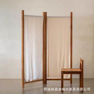 老榆木屏风复古实木入户门办公室隔断架家用装 饰品原木可折叠屏风