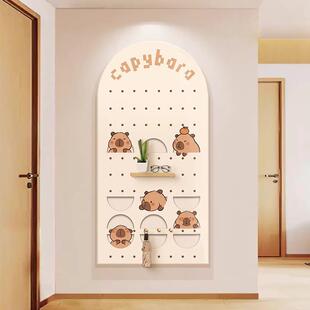 卡皮巴拉洞洞板置物架入户玄关客厅装 饰画带钟表走廊尽头挂画壁画