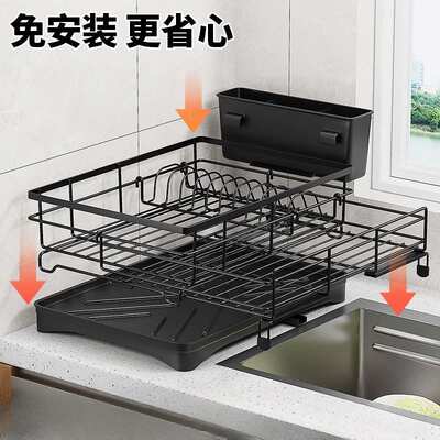 缩放可物沥水架餐具架抽一体可架伸厨房拉家用收纳架碗置餐具筷子